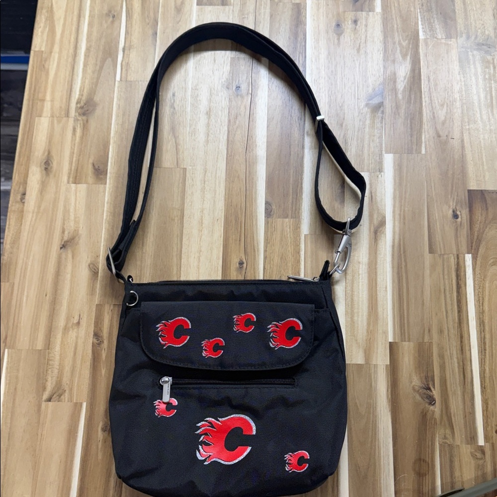 Black Shoulder Bag with Red Flame Logo